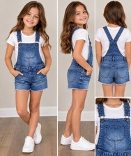 Cherokee Girls L/G Blue Denim Shortalls Overalls Adjustable Straps Pockets