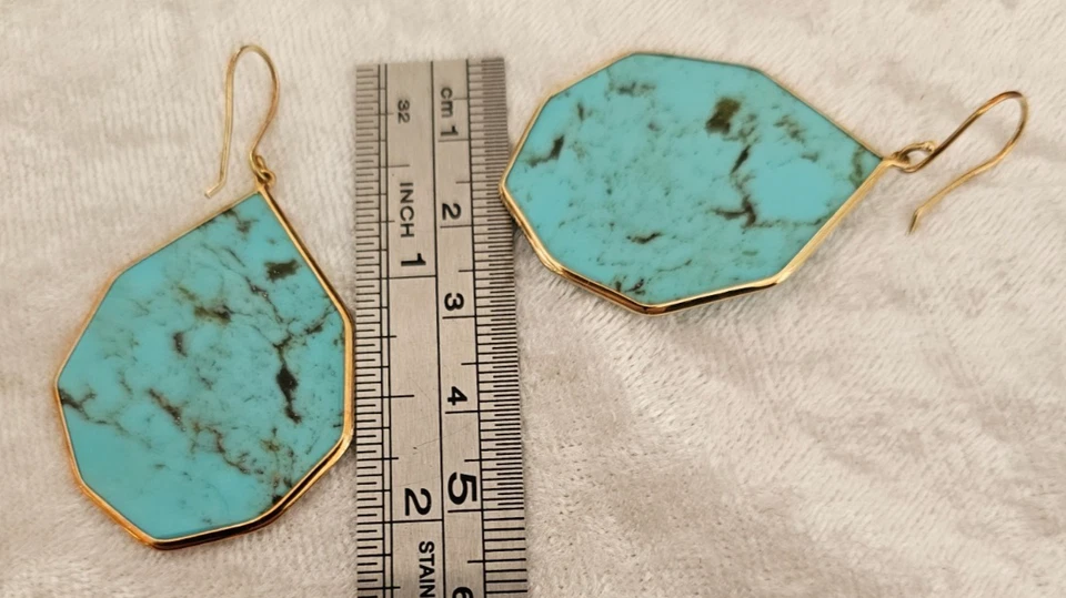 Pendientes colgantes llamativos de 2" de diseño Ippolita de oro amarillo de 18 quilates con rebanada turquesa Foto 4 de 4