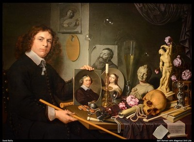 David Bailly Self Portrait with Allegorical Still Life O 1 Vintage Art Print Pos