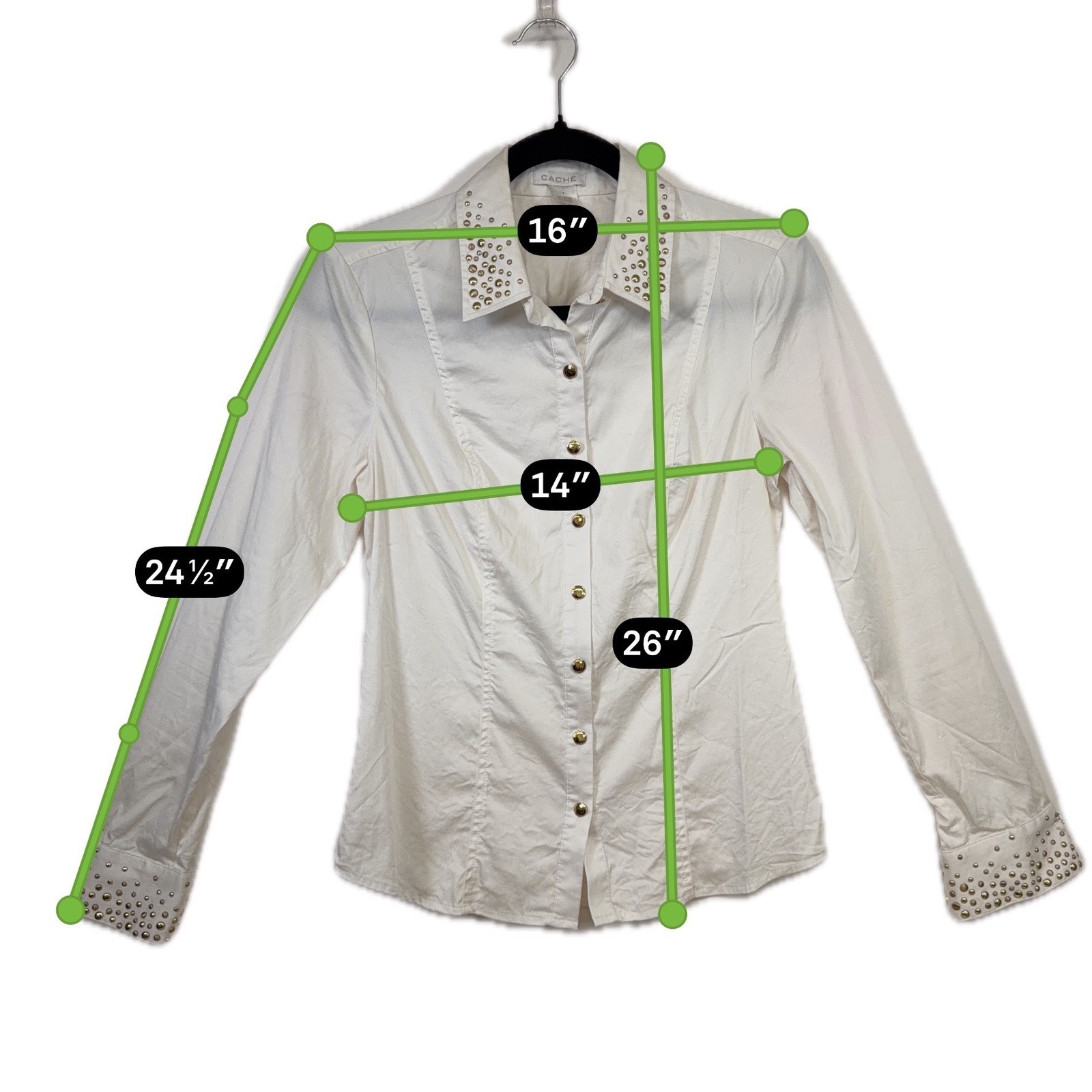 Cache White Studded Collar Button Down Blouse Sma… - image 4