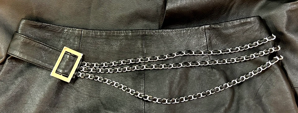 Metrostyle 100% Genuine Leather Skirt Plus Sz 20 Black Metal Chain Moto Chic - Image 3 of 4