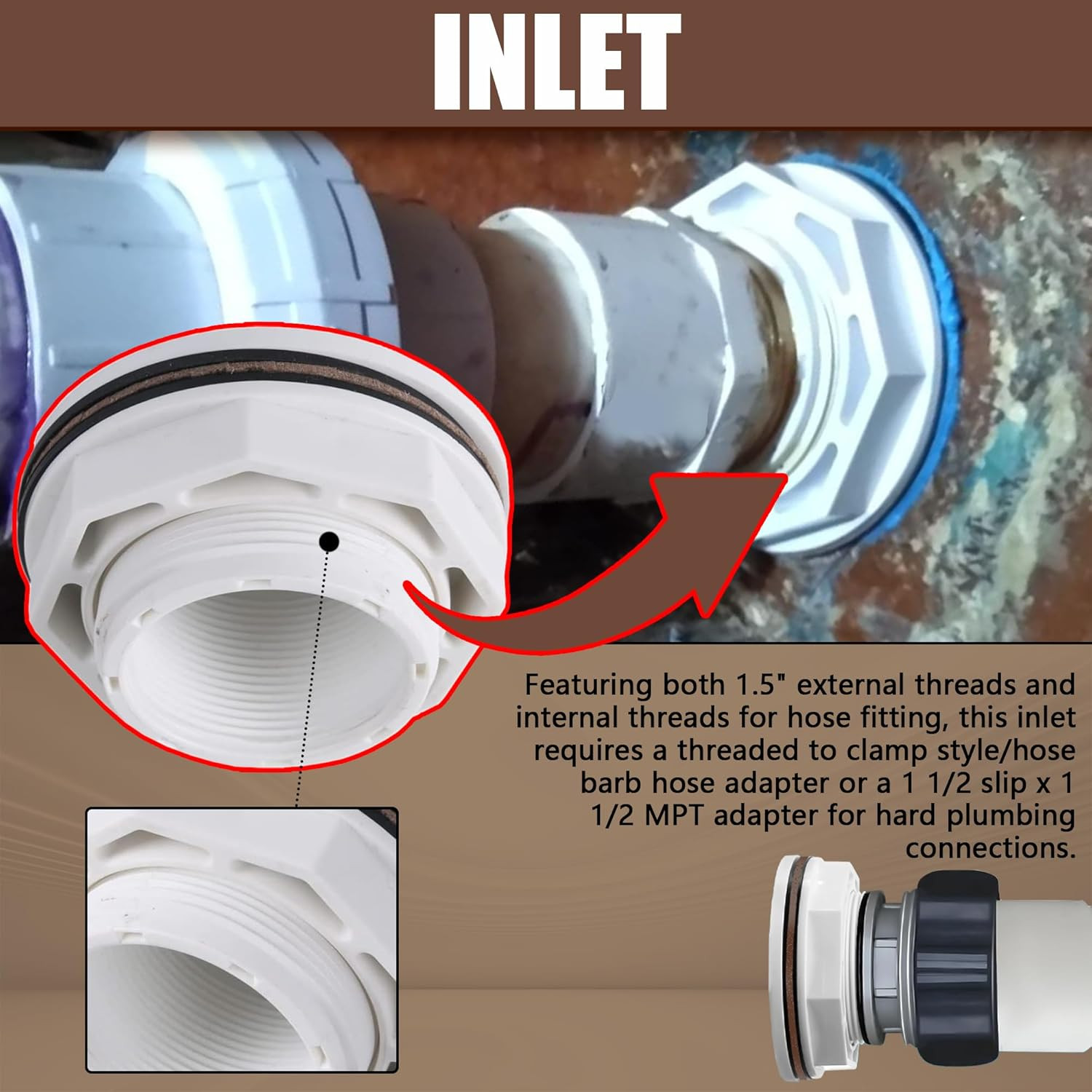 Tongass (2-Pack) 1 1/2" above Ground Pool Inlet Return Fitting with Locknut Gask