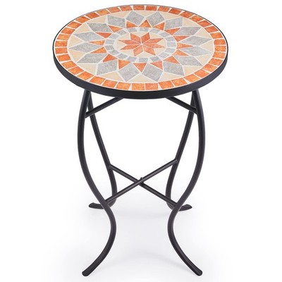 Mosaic Side Table and Plant Stand, 21'' Round End Table with 14'' Ceramic Tile ...