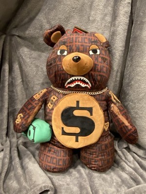 Sprayground Bear Brown Backpack Medium Logo Print Adjustable Strap Cartoon Money
