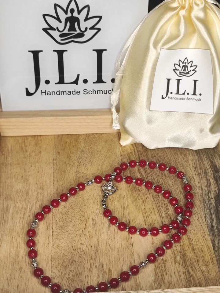 Handmade Halskette Rote Korallen Perlen 6mm - Bild 3 von 3