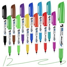 Ultra Fine Point Permanent Marker Bulk, 12 Assorted Colors 0.4mm Fine Tip Per...