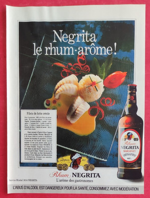 PRESS AD: Alcoholic Drink Le Rhum Aroma NEGRITA Bardinet 1992