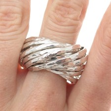 925 Sterling Silver Vintage Interlocked Hammered Multi-Band Ring Size 9.25