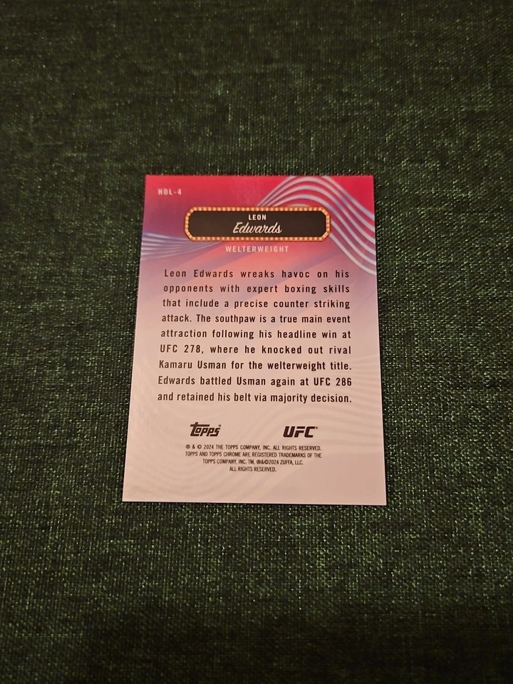 2024 Topps Finest UFC Leon Edwards Headliners 03/50 Gold Refractor - Hobby - Image 2 of 2