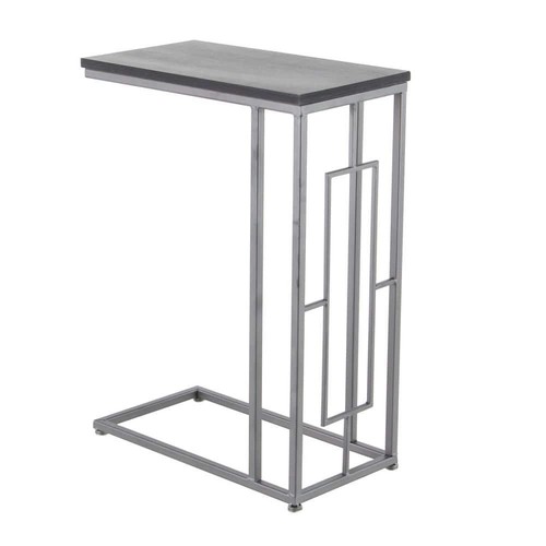 10 in. Black C-Shaped Large Rectangle Wood End Table with Black Metal Base - Picture 5 of 11