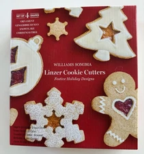 Set 4 Williams Sonoma Christmas Linzer Festive Cookie Cutter Kit Open Box