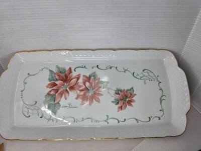 Thun Czech Republic Poinsettia Christmas Serving Platter Tray Lea Palmer Gold