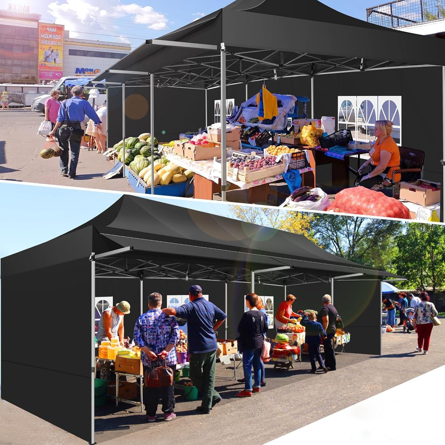 10x30/20/10 Pop up Canopy with Awning Heavy Duty Waterproof Street Vendors Tent