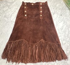 Vintage River Crossing Western Suede Leather Skirt 32 Fringe Design Guli USA