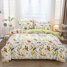 URBONUR 3 Pieces King Size Duvet Cover Set, 100 King-3pcs, Leaves and Birds