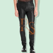 Men's Causal Style Slim Fit Black Leather Pant  Genuine Lambskin Leather Pant