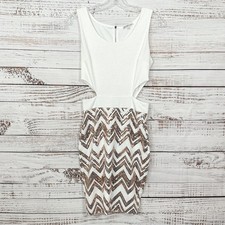 Charlotte Russe Ivory Cut Out Side Dress with Rose Gold Sequins, GUC, Small