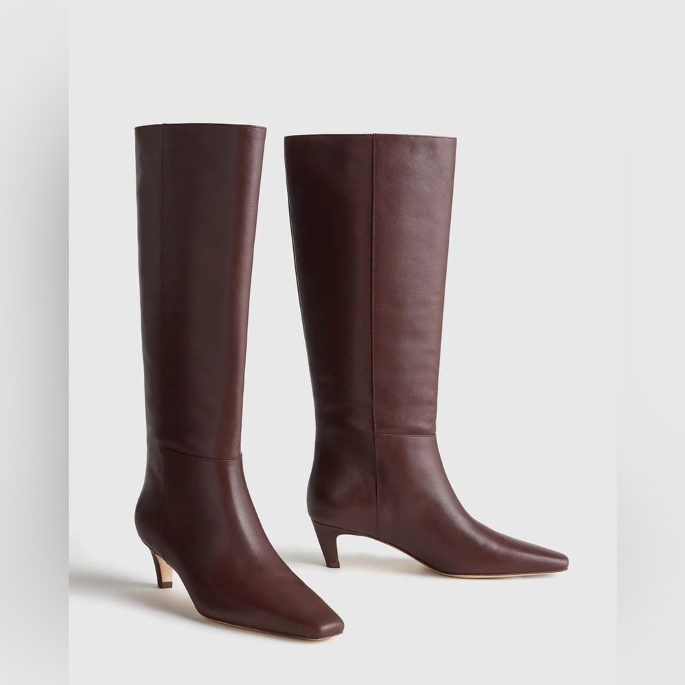 Quince Italian Leather Tall Kitten Heel Boots Espresso Brown Shoes9.5