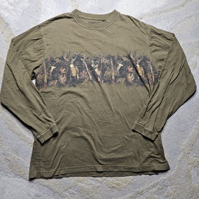 RedHead Men s Long Sleeve T Shirt L Green Deer Hunting Graphic 100% Cotton 