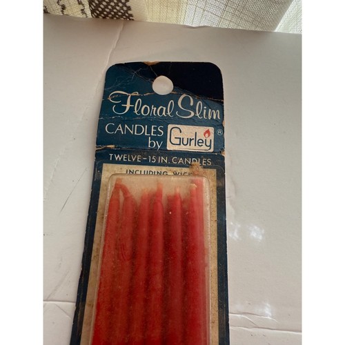 Vintage Gurley 15" Floral Slim Red Taper Candles – Set of 12 - NOS – Made in USA