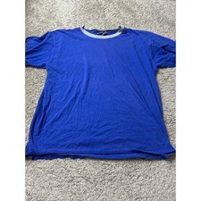 Great Land Mens Blue Ringer T-Shirt Large 100% Cotton Made in USA Short Sleeve