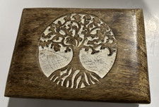 Hand Carved TREE OF LIFE Wooden Hinged Trinket Box/ jewelry box