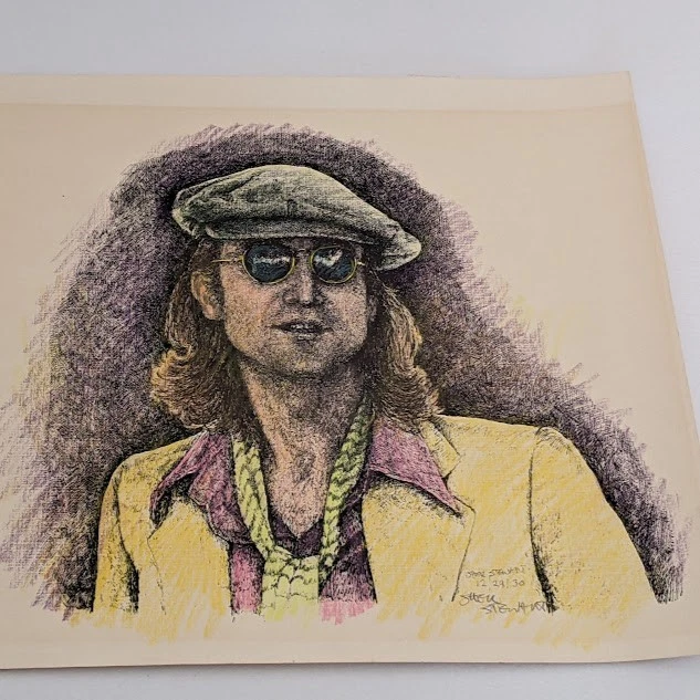 John Lennon por el artista de Nueva Orleans Sher Stewart • Dibujo original • Sin marco Foto 2 de 4