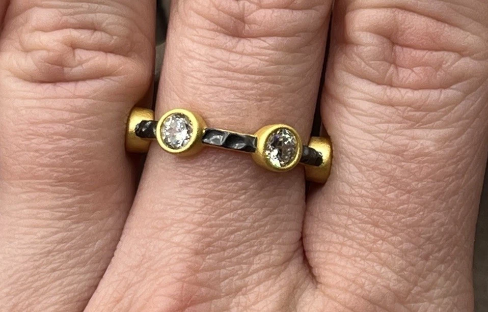 Freida Rothman Starry Night Ring 14k Gold & Black Rhodium Plated SS Sz5 NEW - Image 4 of 4