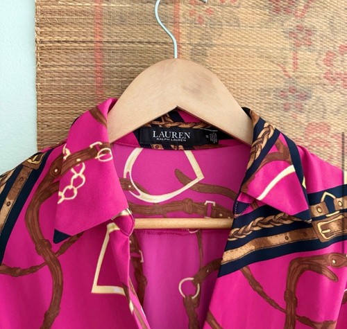 Ralph Lauren Horse Bit V Neck Pink Knee Length Equestrian Dress Size 10 - Picture 6 of 14