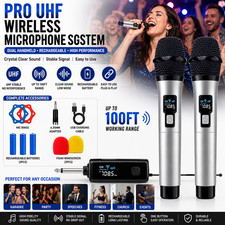 Pro UHF Wireless Microphone System Set Dual Handheld Rechargeable Karaoke Party