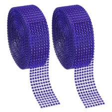 2 Roll 1.5"x20 Yard Crystal Rhinestones Mesh Ribbon Blue 4mm