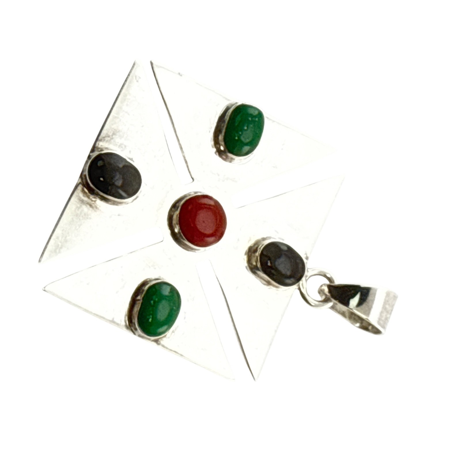 Sterling Silver Cross Pendant Multi Gemstone Inla… - image 3