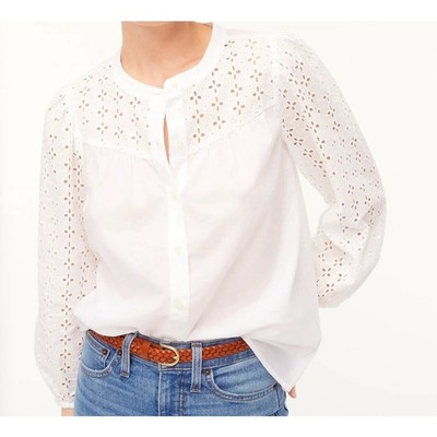 J. Crew Mixed Media Button Down Top White Size XL