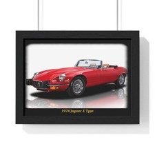 Stunning 1974 Red Jaguar E-Type Convertible Classic Car Poster Iconic Vintage