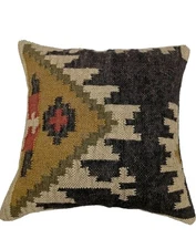 Trade Star Southwest Jute/Wool 18”x18” Kilim Textured Hand Woven Pillow Cover