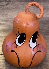 Vintage Hand Painted Gourd Folk Art Pumpkin orange W Smile  Sweet Eyes 5x4  95