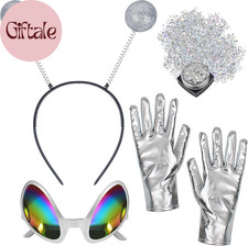 Alien Headband with Glasses, Holographic Glitter Alien Costume Accessories with