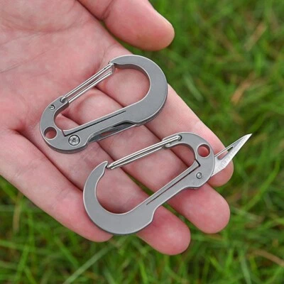 Titanium Key Chain Carabiner With Cutter Knife Outdoor Camping Hiking EDC Tools