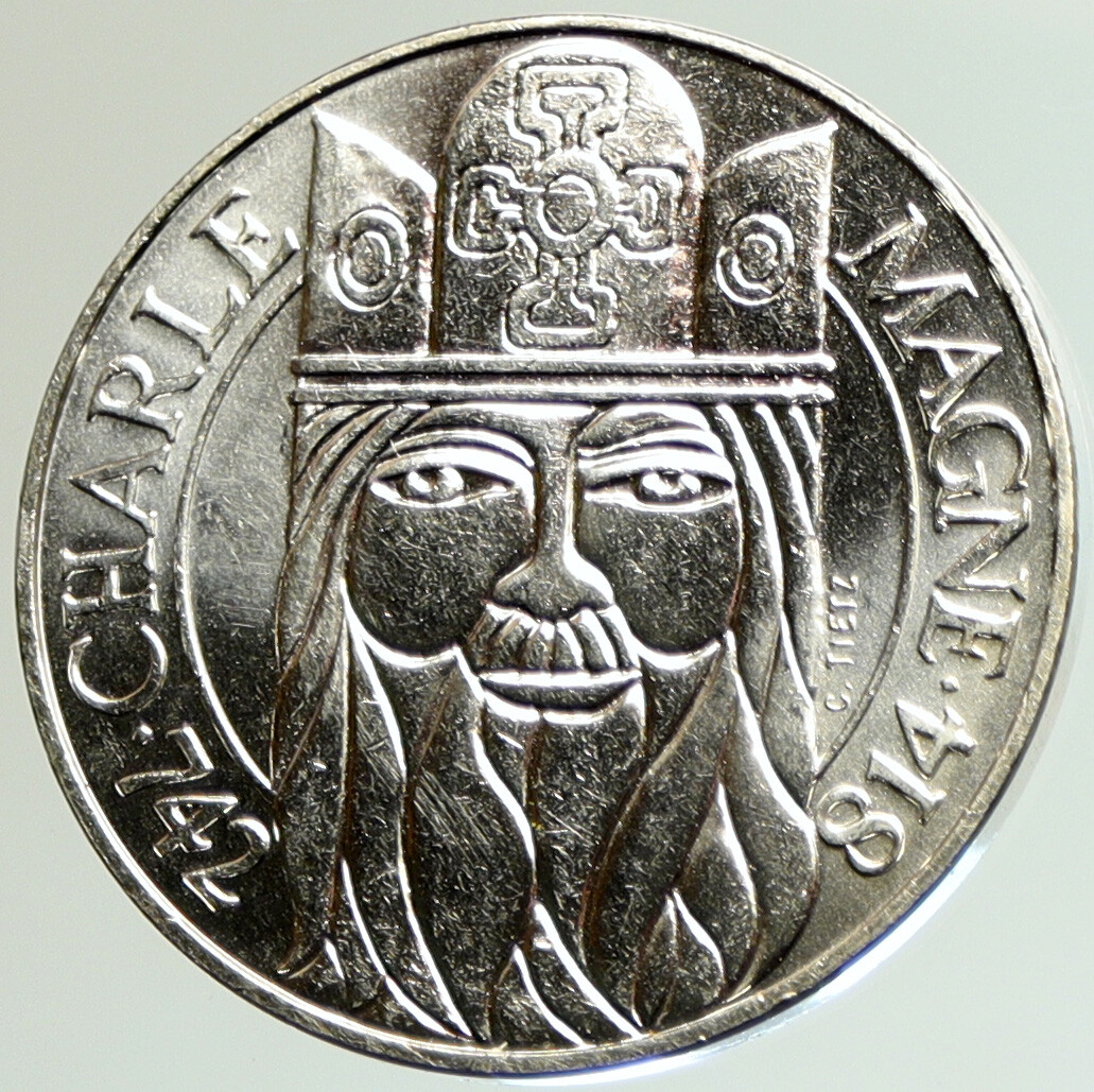1990 France CHARLEMAGNE Vintage Authentic OLD Silver 100 Francs Coin i105149