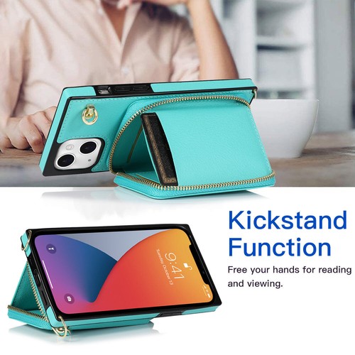 Leather Card Wallet Case For iPhone 16 15 14 13 11 Pro Max 12 8 Crossbody Strap - Picture 43 of 84