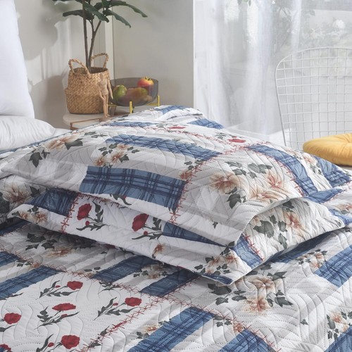 3PCS Quilted Bedspread Set Patchwork Comforter & Pillow Shams Double King - Picture 193 of 221
