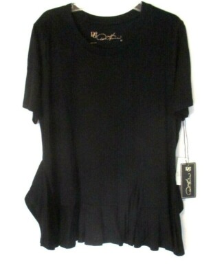 New DG2 Diane Gilman Shirt Sz Medium Black Ruffle Pull On 590159 Women CB6O