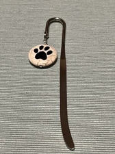 New 5.25” L Silver Tone Bookmark With Ceramic Paw Print Bead Charm Adorable Gift