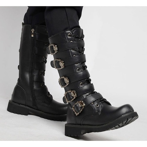 Men's Leather Motorcycle Boots Mid-calf 