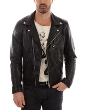 New Men Biker Motorcycle Genuine Lambskin Black Bomber Leather Jacket XS-2XL FB4