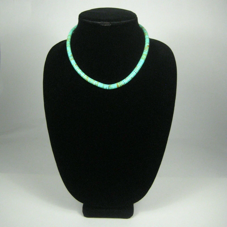 Collar con cuentas de piedra turquesa verde Rondelle 17,5 pulgadas hilo graduado vintage Foto 2 de 4