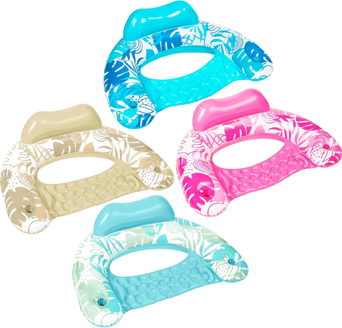 Inflatable Pool Floats Adult, 4 Pack Pool Chairs with Cup Holders,Blow up Floats