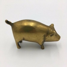 Miniature Brass Pig Figurine Vintage Hog Sow Farm Yard Country Decor 3 1/4" Long