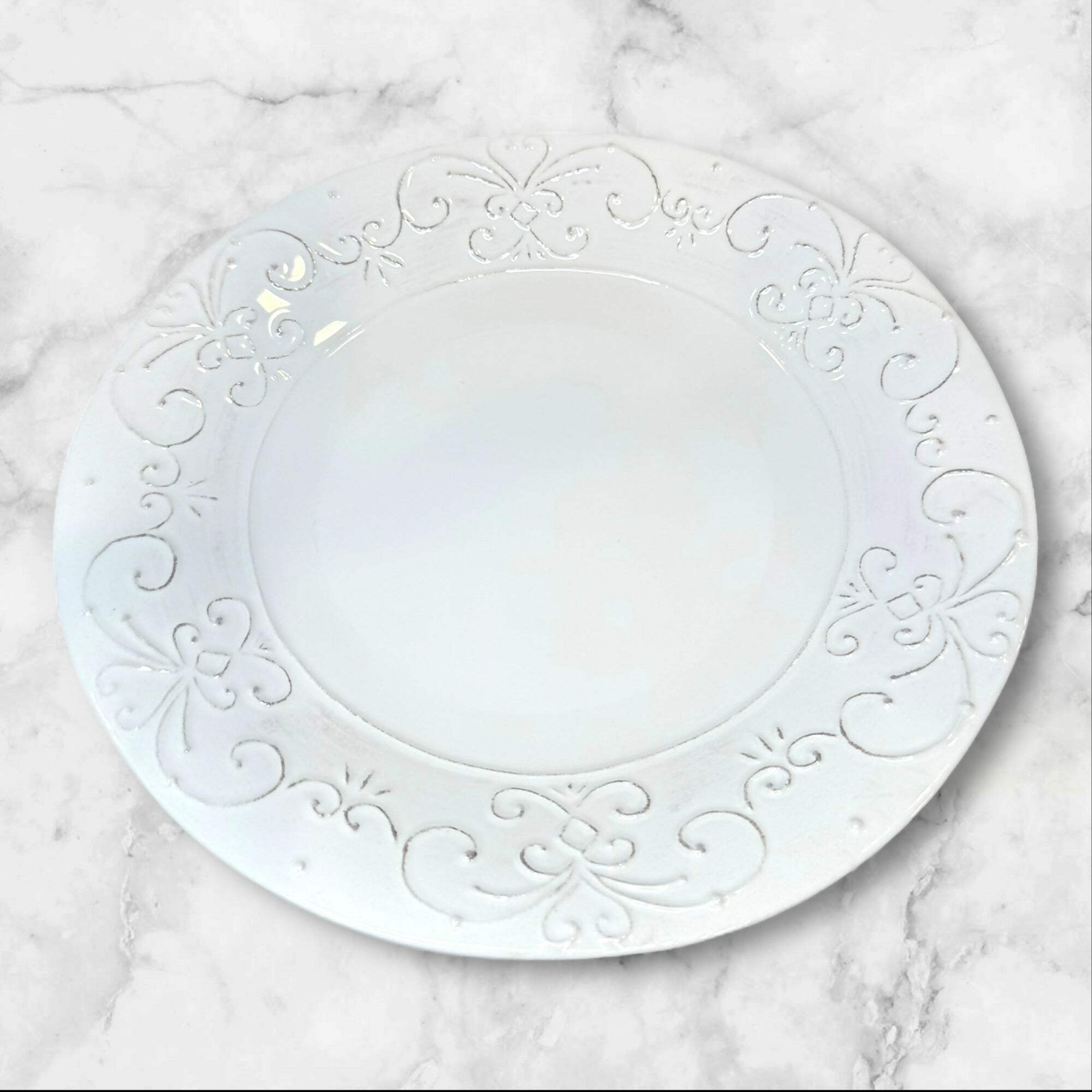 Sweet Ceramics Italy Dinner Plates | Set of 4 | White Embossed | Excellent