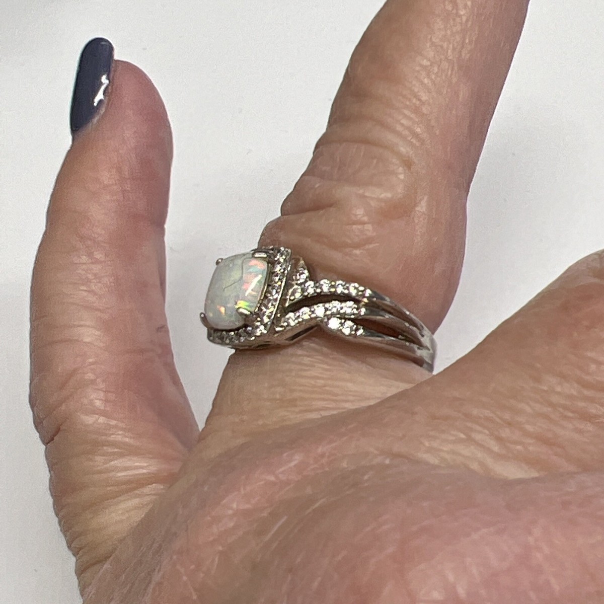 Vintage Signed SUN 925 Sterling Silver Opal Ring Size